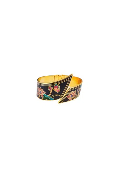 Susan Caplan 1980s Vintage Cloisonné Cuff Bracelet In Black Multi