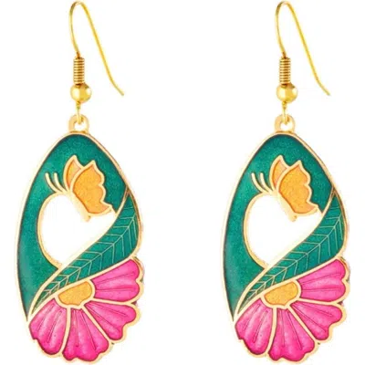 Susan Caplan 1980s Vintage Cloisonné Earrings In Green Multi
