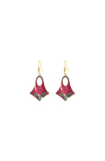 Susan Caplan 1980s Vintage Cloisonné Geometric Drop Earrings In Red Multi