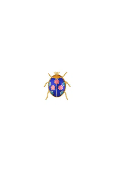 Susan Caplan 1980s Vintage Cloisonné Ladybird Brooch In Blue Multi