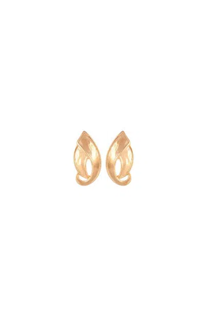 Susan Caplan 1980s Vintage D'orlan Brushed Leaf Earring In Gold