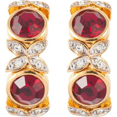 Susan Caplan 1980s Vintage D'orlan Ruby Red Swarovski Crystal Clip-on Earrings In Gold