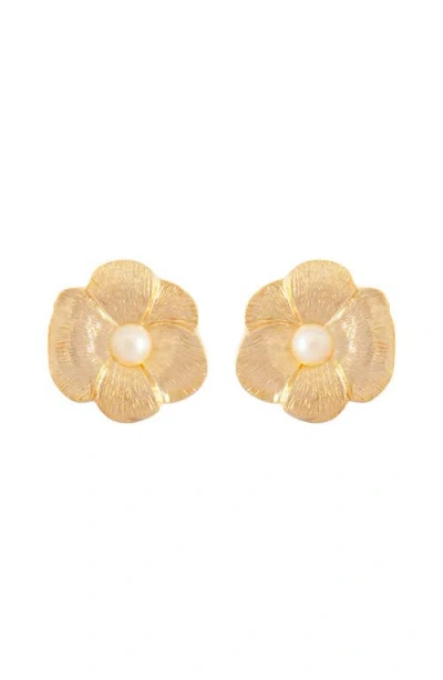 Susan Caplan 1980s Vintage Faux Pearl Floral Earrings