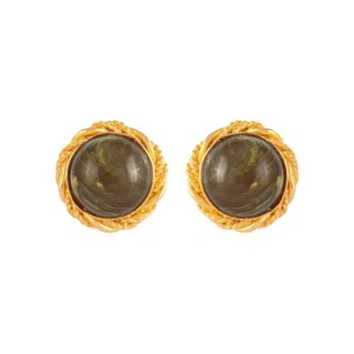 Susan Caplan 1980s Vintage Moss Green Clip-on Earrings