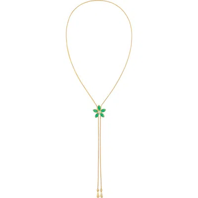 Susan Caplan 1990s Vintage Green Enamel Floral Necklace In Gold