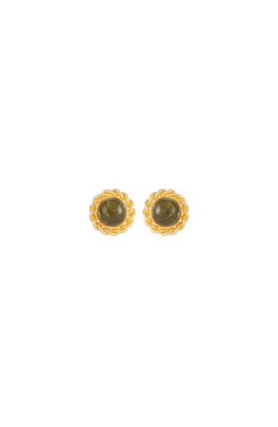 Susan Caplan 1990s Vintage Moss Green Marbled Earrings In Multi
