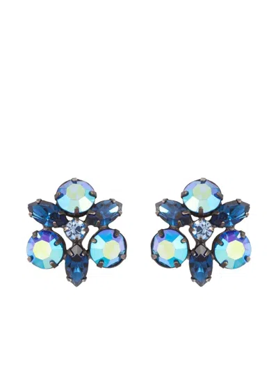 Pre-owned Susan Caplan Vintage 1950s Crystal-embellished Clip-on Earrings In Blue