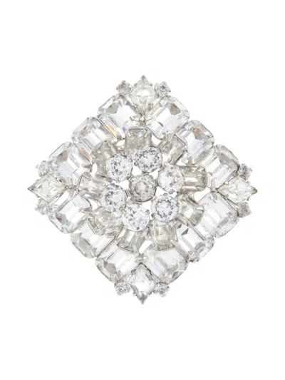 Pre-owned Susan Caplan Vintage 1950s Crystal-embellishment Square Brooch In Silver