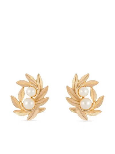 Pre-owned Susan Caplan Vintage 1960s Avon Pearl-embellished Clip-on Earrings In Gold