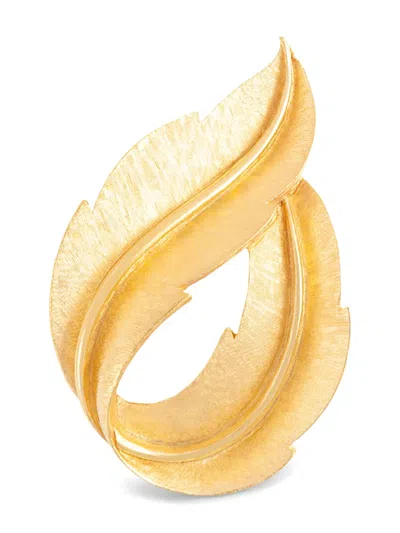 Pre-owned Susan Caplan Vintage 1960s Leaf Brooch In Gold