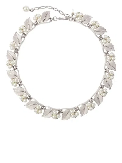 Pre-owned Susan Caplan Vintage 1960s Trifari Leaf Motif Crystal-embellished Necklace In 银色