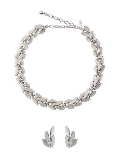 Pre-owned Susan Caplan Vintage 1960s Trifari Necklace And Earrings Set In Silver