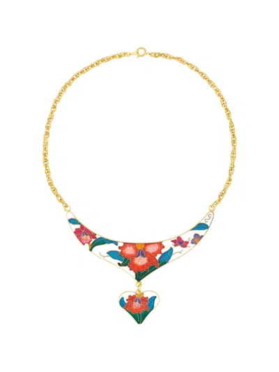 Pre-owned Susan Caplan Vintage 1980 Cloisonne Necklace In White