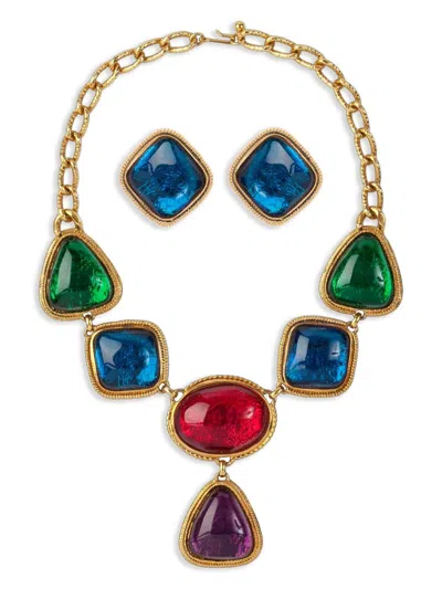 Pre-owned Susan Caplan Vintage 1980 Kenneth Jay Lane Necklace & Earring Set In 金色