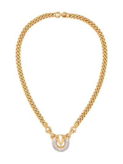 Pre-owned Susan Caplan Vintage 1980 Logo Pendant Necklace In Gold