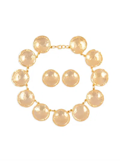 Pre-owned Susan Caplan Vintage 1980 Rediscovered Necklace And Earrings Set In Gold