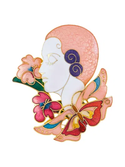 Pre-owned Susan Caplan Vintage 1980s Art Deco Lady Brooch In Pink