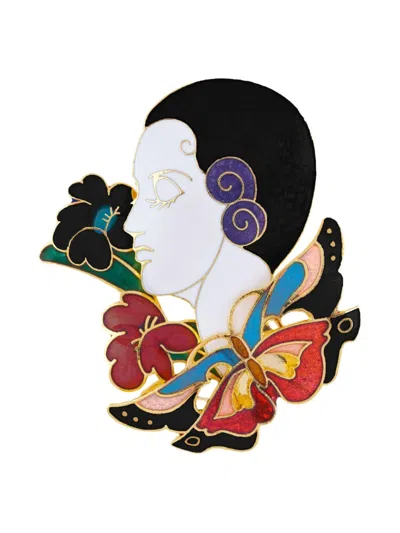 Pre-owned Susan Caplan Vintage 1980s Art Deco Lady Brooch In White
