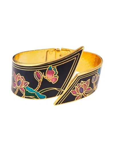 Pre-owned Susan Caplan Vintage 1980s Cloisonné Cuff Bracelet In Black