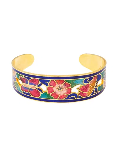 Pre-owned Susan Caplan Vintage 1980s Cloisonné-embellished Cuff Bracelet In Blue