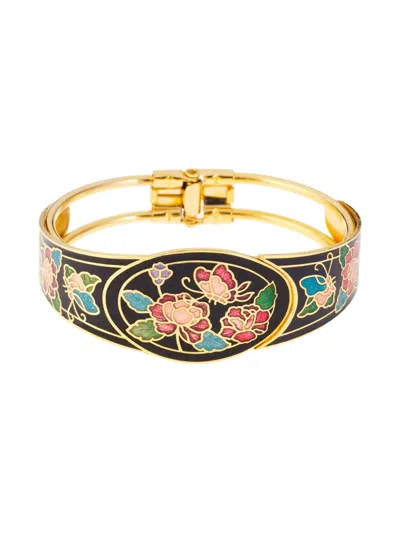 Pre-owned Susan Caplan Vintage 1980s Cloisonné Floral Bracelet In Black