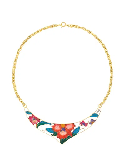 Pre-owned Susan Caplan Vintage 1980s Cloisonné Floral Necklace In Gold