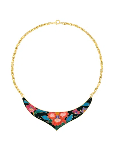 Pre-owned Susan Caplan Vintage 1980s Cloisonné Floral Necklace In Gold