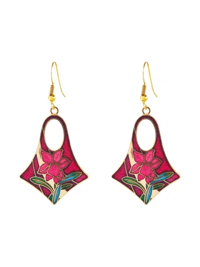 Pre-owned Susan Caplan Vintage 1980s Cloisonné Geometric Earrings In Pink