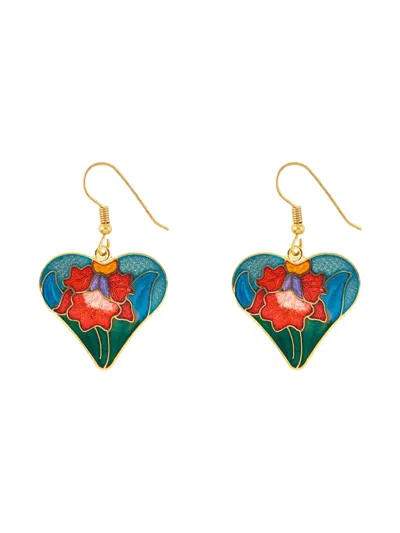 Pre-owned Susan Caplan Vintage 1980s Cloisonné Heart Earrings In Gold