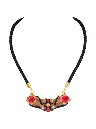 Pre-owned Susan Caplan Vintage 1980s Cloisonné Necklace In Black