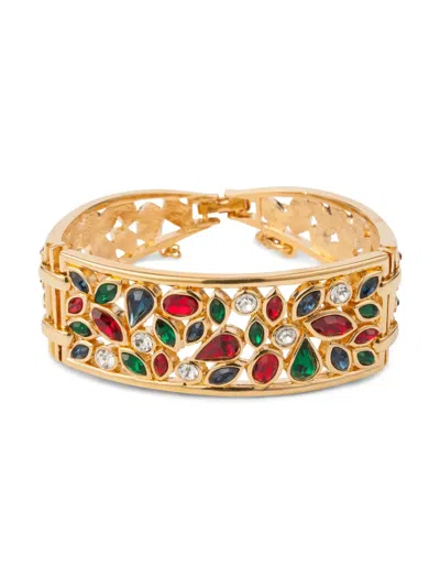 Pre-owned Susan Caplan Vintage 1980s Crystal-embellished Bracelet In Gold