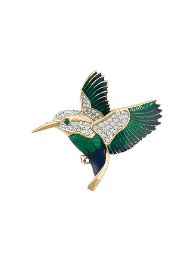 Pre-owned Susan Caplan Vintage 1980s Crystal-embellished Hummingbird Brooch In Metallic