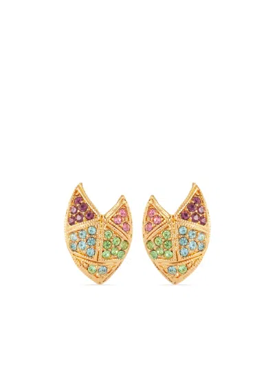 Pre-owned Susan Caplan Vintage 1980s D'orlan Crystal-embellished Clip-on Earrings In 金色