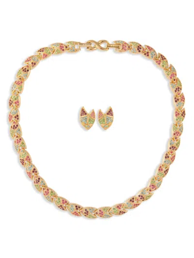 Pre-owned Susan Caplan Vintage 1980s D'orlan Crystal-embellished Clip-on Earrings In Gold