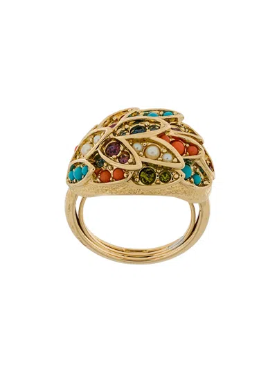 Pre-owned Susan Caplan Vintage 1980s D'orlan Embellished Ring In Gold