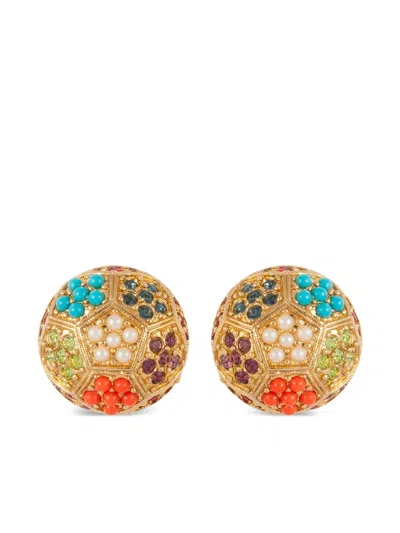 Pre-owned Susan Caplan Vintage 1980s D'orlan Faux Pearl-embellished Clip-on Earrings In Gold