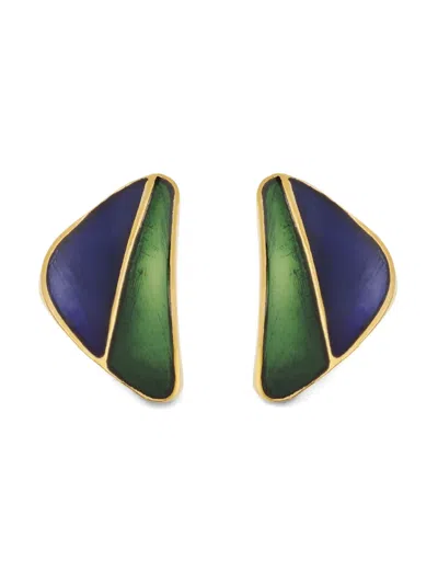 Pre-owned Susan Caplan Vintage 1980s Enamel Earrings In Blue