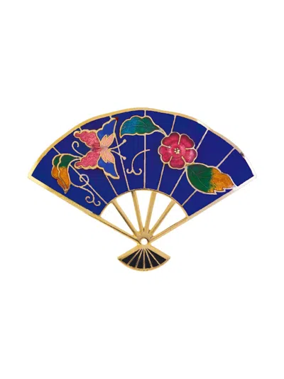 Pre-owned Susan Caplan Vintage 1980s Fan Brooch In Blue