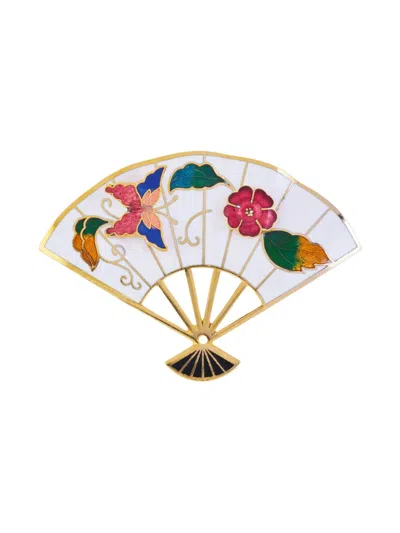 Pre-owned Susan Caplan Vintage 1980s Fan Brooch In White