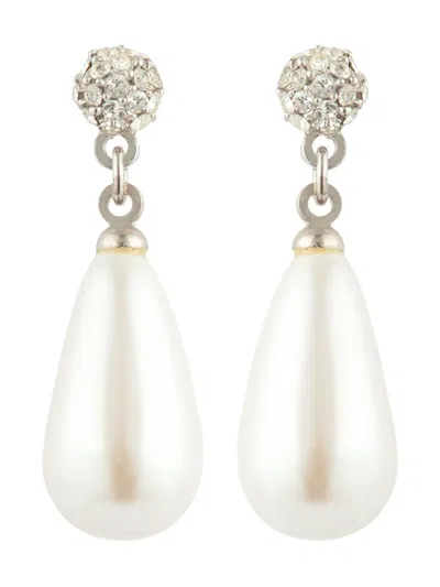 Pre-owned Susan Caplan Vintage 1980s Faux-pearl Drop Earrings In Silver