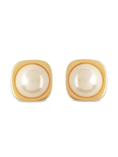 Pre-owned Susan Caplan Vintage 1980s Faux-pearl Earrings In Gold