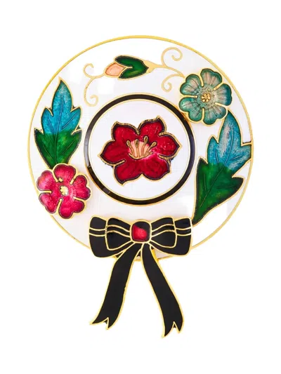 Pre-owned Susan Caplan Vintage 1980s Floral Bonnet Brooch In Gold