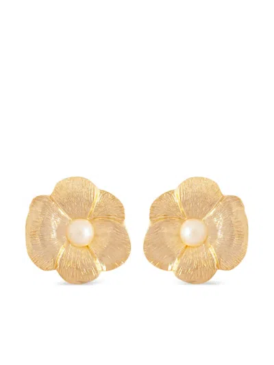 Pre-owned Susan Caplan Vintage 1980s Floral Stud Earrings In Gold