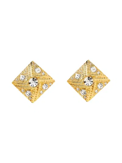 Pre-owned Susan Caplan Vintage 1980s Geometric Clip-on Earrings In Gold