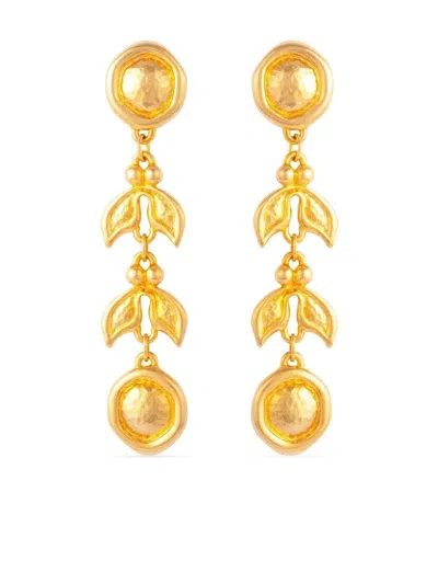 Pre-owned Susan Caplan Vintage 1980s Graduated Leaf Drop Earrings In Gold