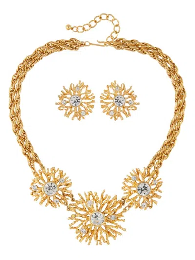 Pre-owned Susan Caplan Vintage 1980s Kenneth Jay Lane Earrings And Necklace Set In Gold