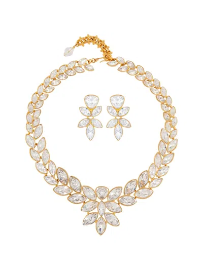Pre-owned Susan Caplan Vintage 1980s Leaf-design Necklace And Earrings Set In Gold