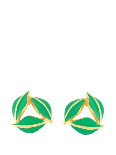 Pre-owned Susan Caplan Vintage 1980s Leaf-design Clip-on Earrings In Gold