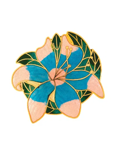 Pre-owned Susan Caplan Vintage 1980s Lily Brooch In Blue