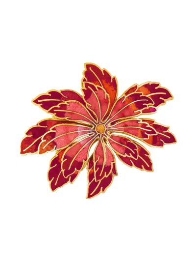 Pre-owned Susan Caplan Vintage 1980s Lotus Flower Brooch In Red